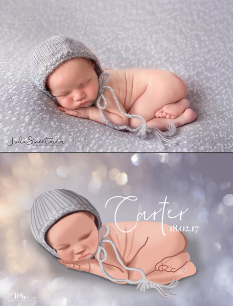 "Sleeping" Baby announcement digital illustration
