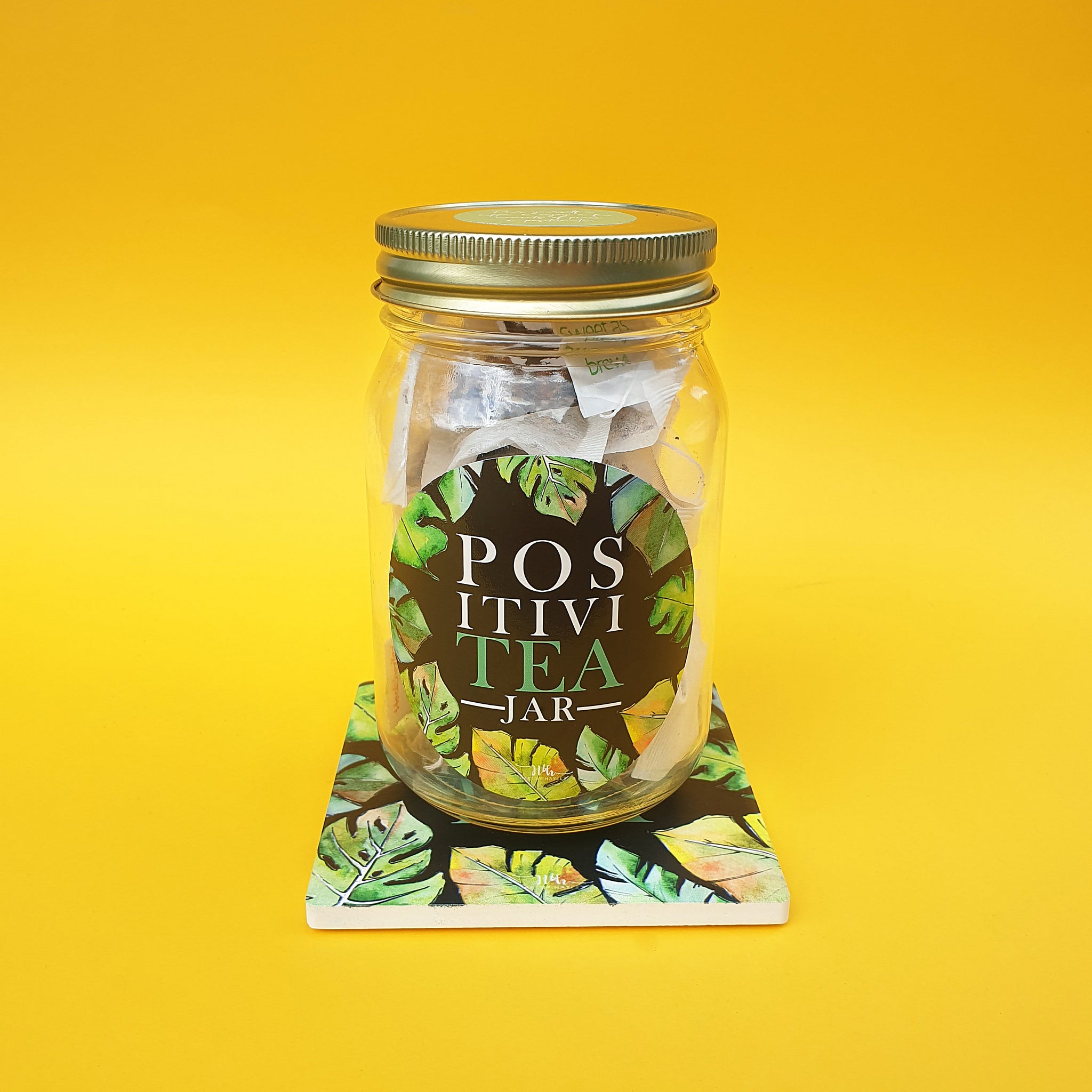 LUCKY DIP tea filled "PositiviTEA" jar with ceramic coaster