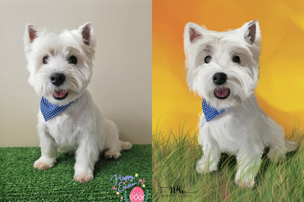 photo realistic digital illustration dog before after